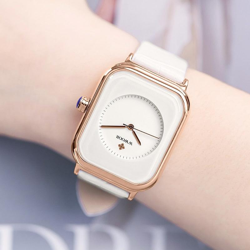 Fashion Women Watches White Leather Minimalist Rectangle Ladies Quartz Dress Wristwatch Fashion Leather Wrist Watch Rectangle Elegant Simple Dial Analog Quartz Dress Watch