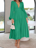 Lightweight Deep V-Neck Balloon Sleeve Maxi Dress Elegant & Flowing Silhouette Unique Dress