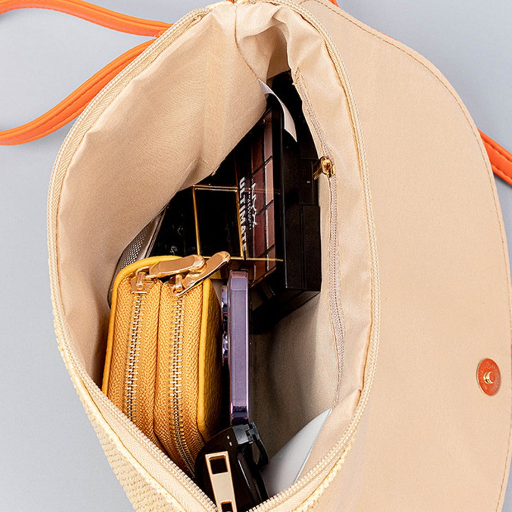 Holiday straw bag, small solid color shoulder bag, small crossbody beach bag, seaside beach bag evening clutch woven bag