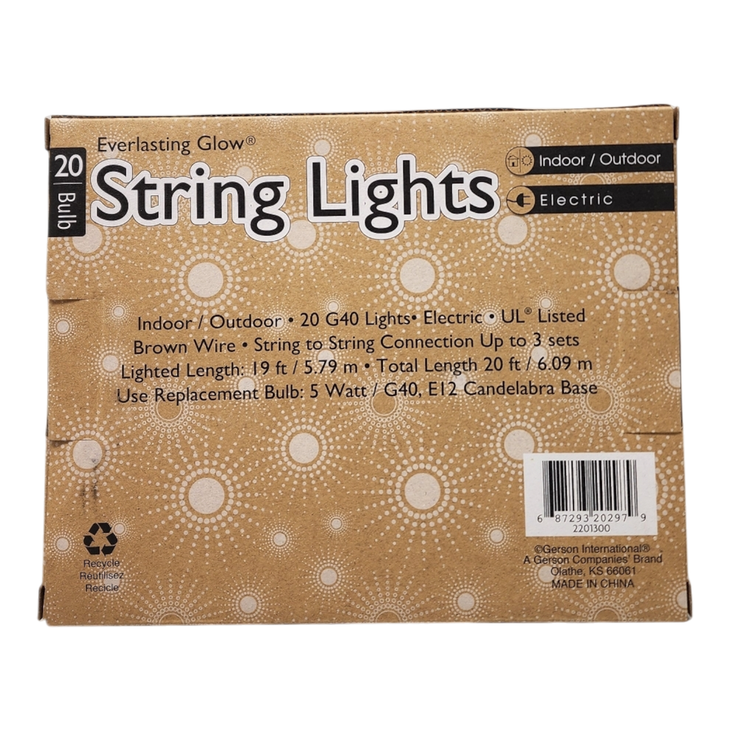 Patio Light Set - 20 G40 Bulbs on Brown Wire
