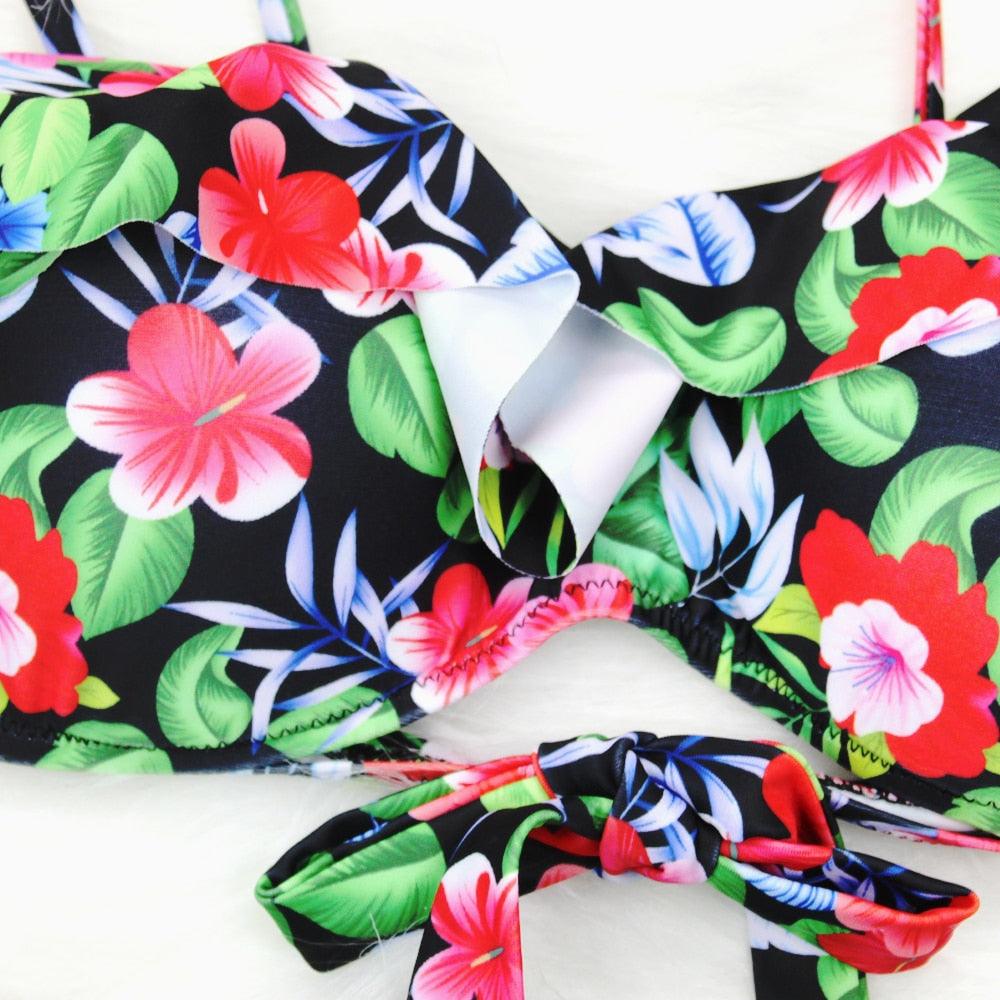 Female Two Piece Swimsuit Low Waist Bikini Floral Printing Swimwear Push Up Bathing Suit  Detachable Padded Push Up Striped Bikini Set Two Piece Swimsuit Ladies Vintage Lace Bikini Sets Beach Swimwear