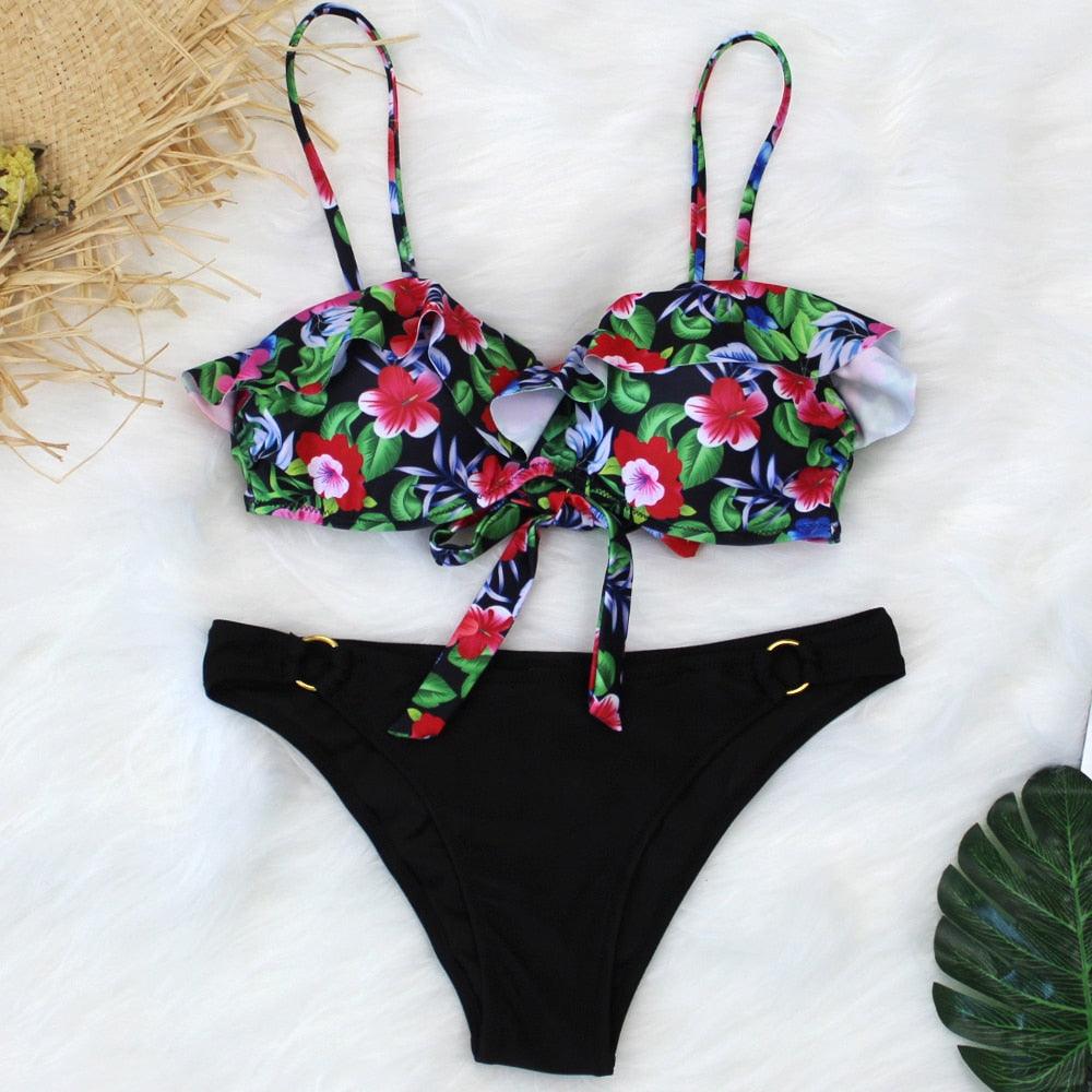 Female Two Piece Swimsuit Low Waist Bikini Floral Printing Swimwear Push Up Bathing Suit  Detachable Padded Push Up Striped Bikini Set Two Piece Swimsuit Ladies Vintage Lace Bikini Sets Beach Swimwear