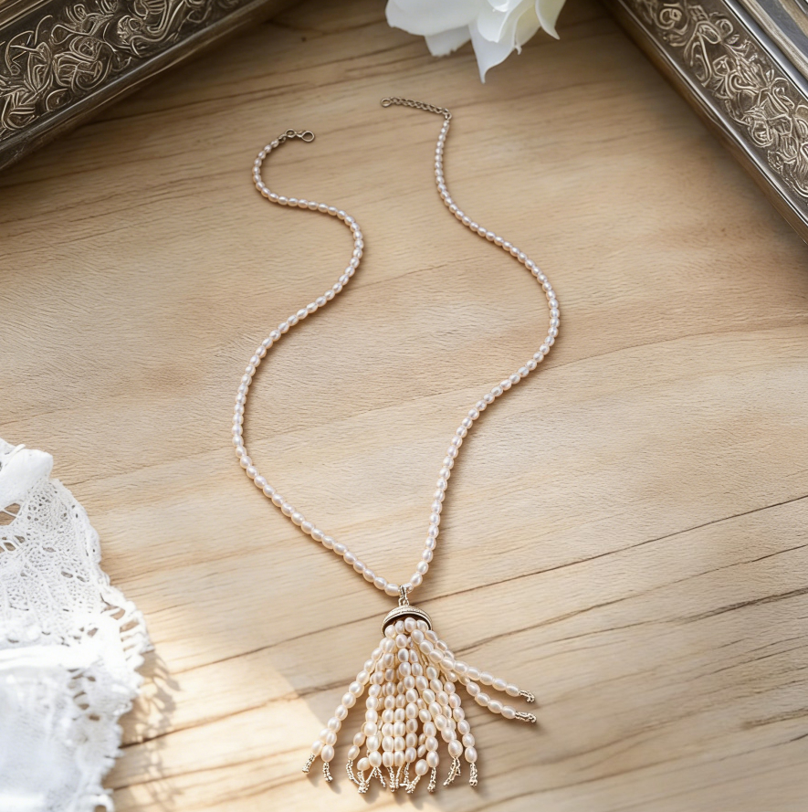 Light Luxury French Vintage Pearl Tassel Necklace