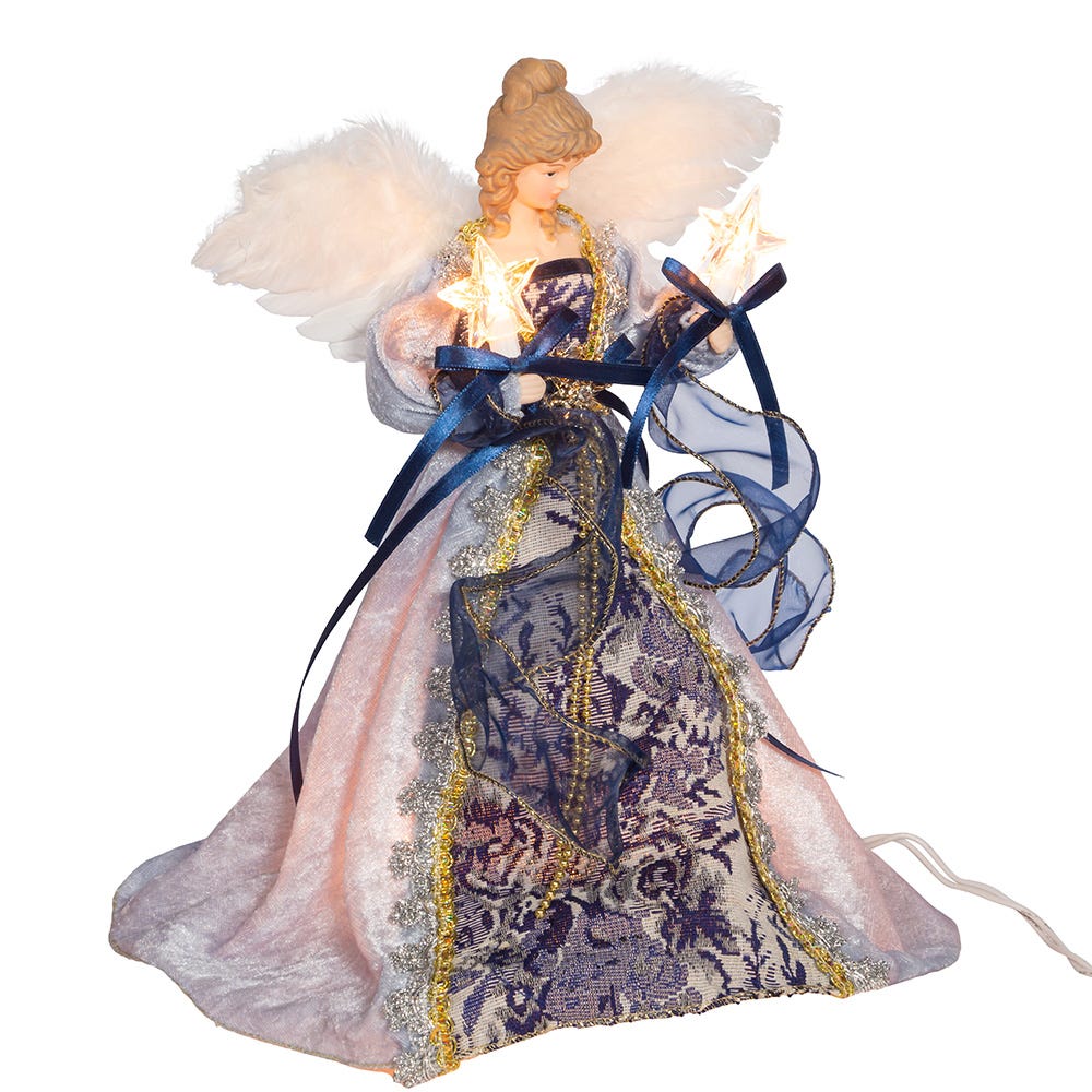 10-Light Indigo Blue With Gold Trim Angel Treetop - 12 Inch