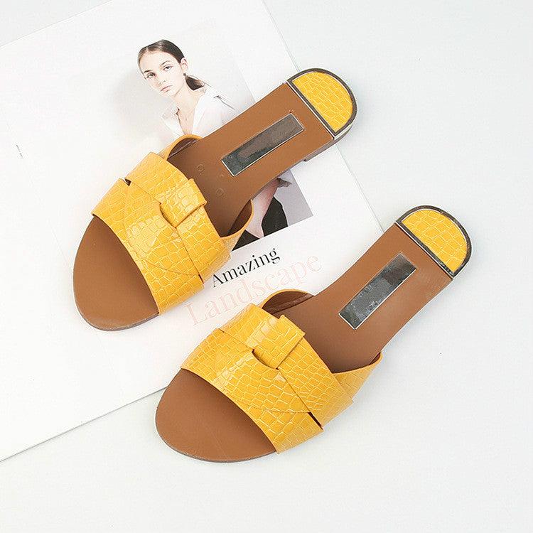Flat Women Shoes Summer Candy Color Leather Fashion Sandals Open Toe Wear Casual Flip Flops Slip On Comfortable Womens Loafers Women's Flats Elegant Shoes