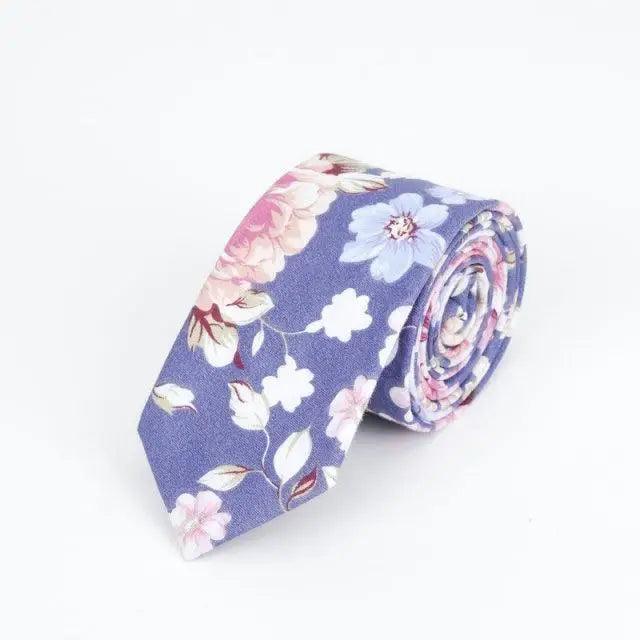 Flower Theme Cotton Slim Men Necktie Casual Business Design Skinny Necktie Floral Print Party Necktie For Men