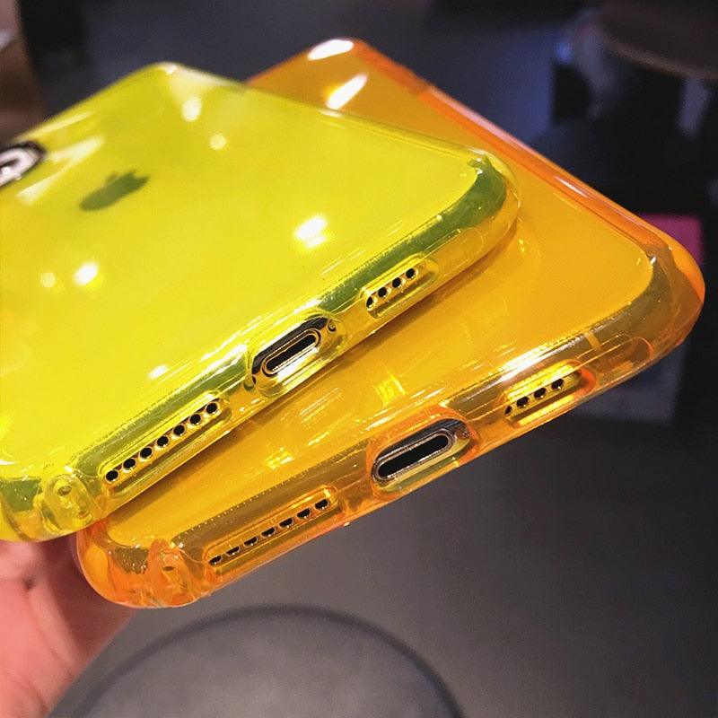 Fluorescent Color Shockproof Phone Case For iPhone 13 Pro Max 12 Mini 11 Transparent Soft Silicone Cover Transparent Case Glow In Dark Phone Case Luxury Square Case Cover For iPhone