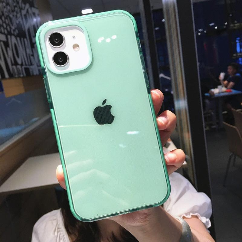 Fluorescent Color Shockproof Phone Case For iPhone 13 Pro Max 12 Mini 11 Transparent Soft Silicone Cover Transparent Case Glow In Dark Phone Case Luxury Square Case Cover For iPhone