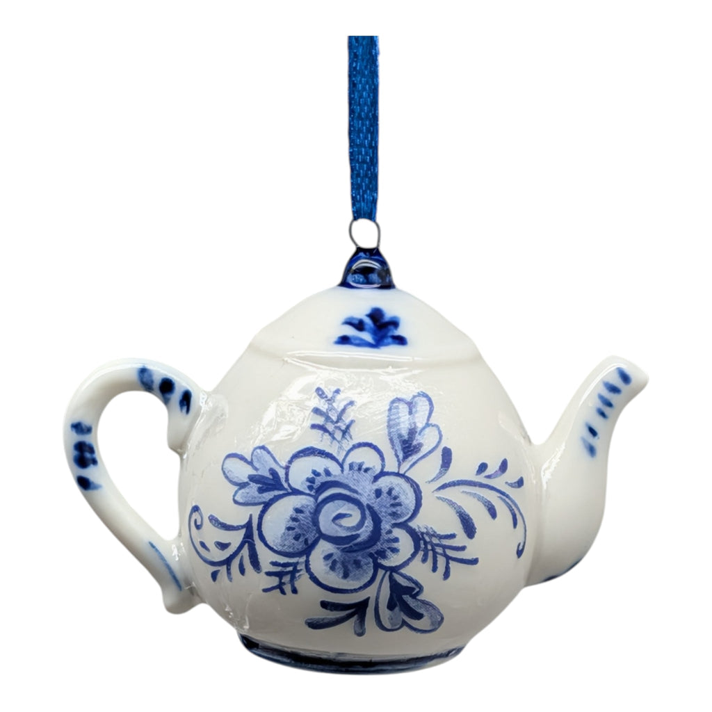 Porcelain Blue Teapot Ornament - Short