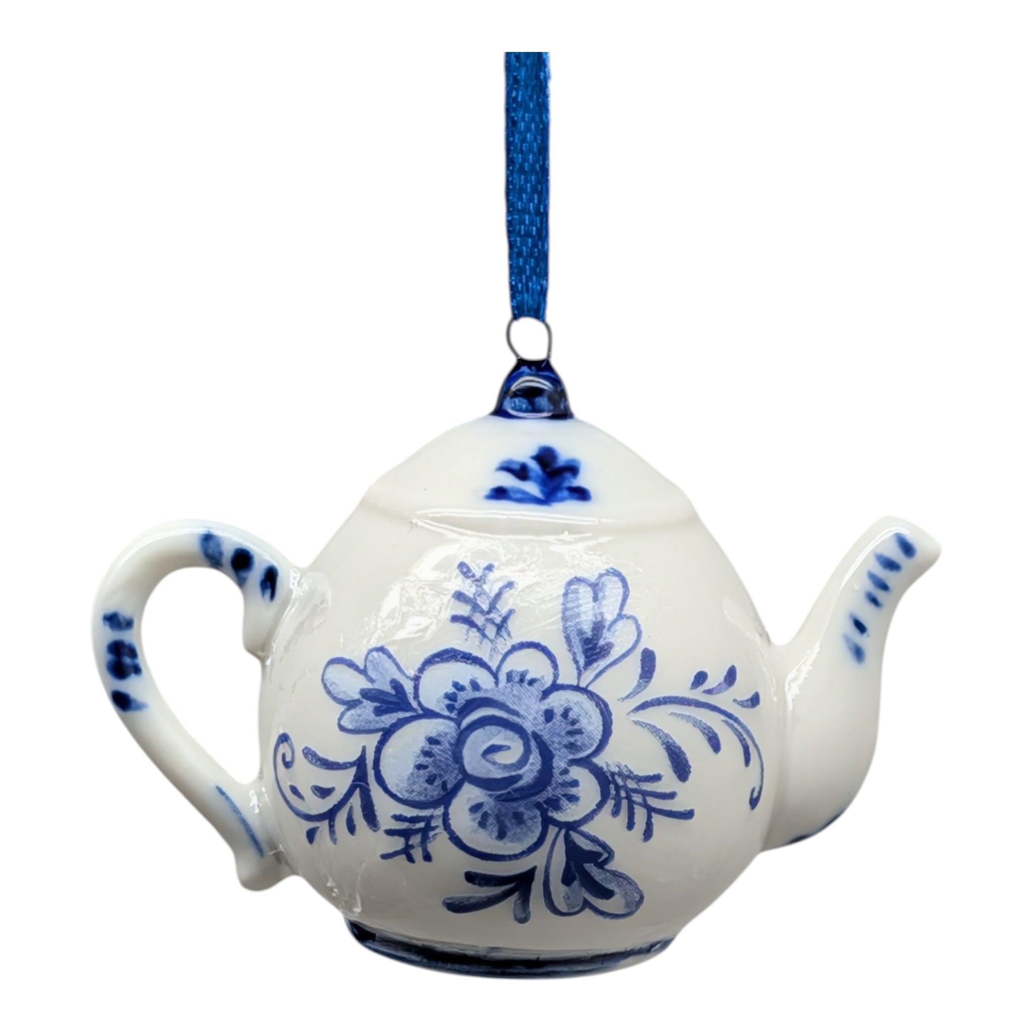 Porcelain Blue Teapot Ornament - Short
