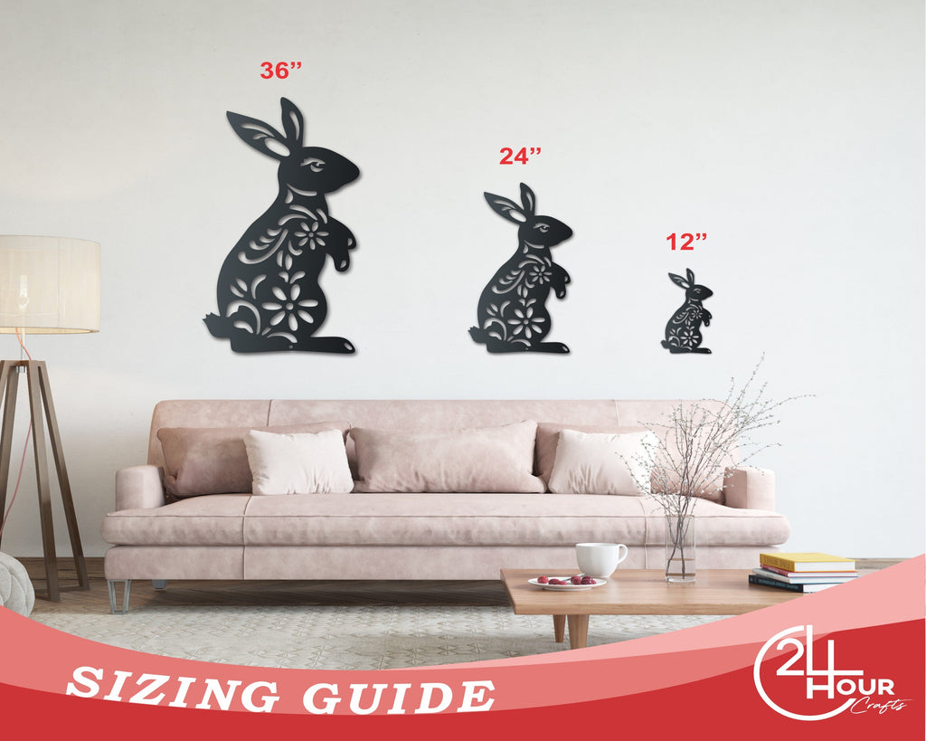 Metal Folk Flower Bunny Wall Art - 14 Color Options