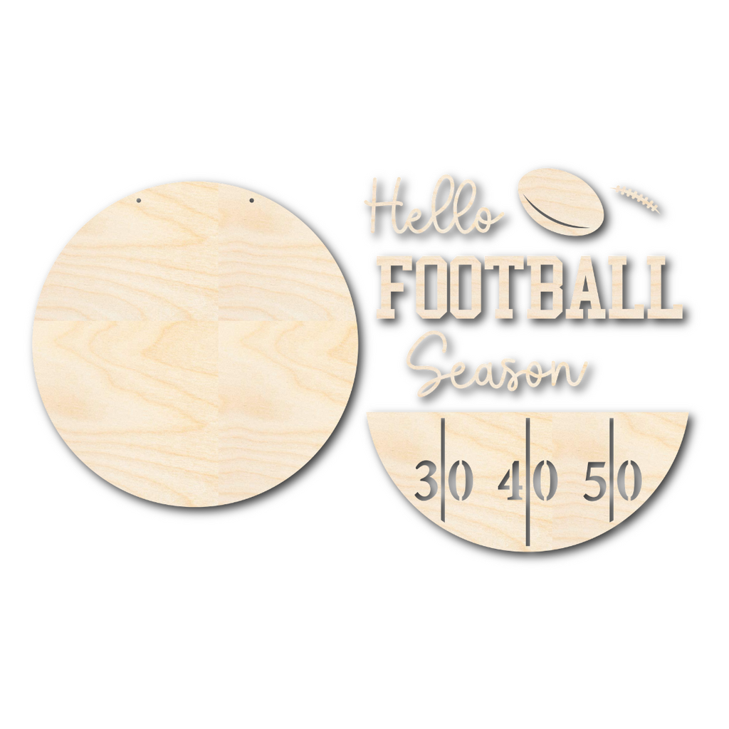 Unfinished Wood Hello Football Season Door Sign Kit | Wood Craft Cutouts | 1/4" Thick |