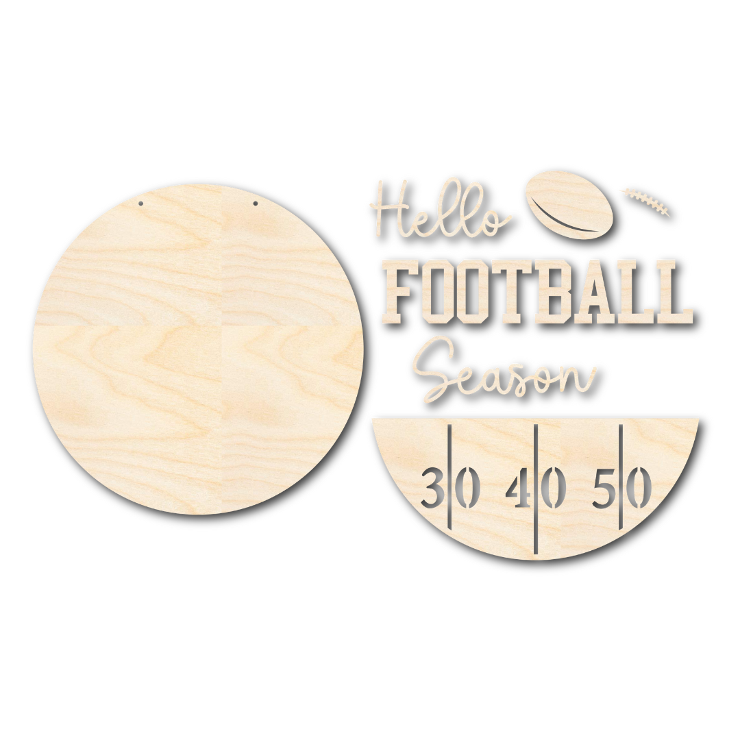 Unfinished Wood Hello Football Season Door Sign Kit | Wood Craft Cutouts | 1/4" Thick |