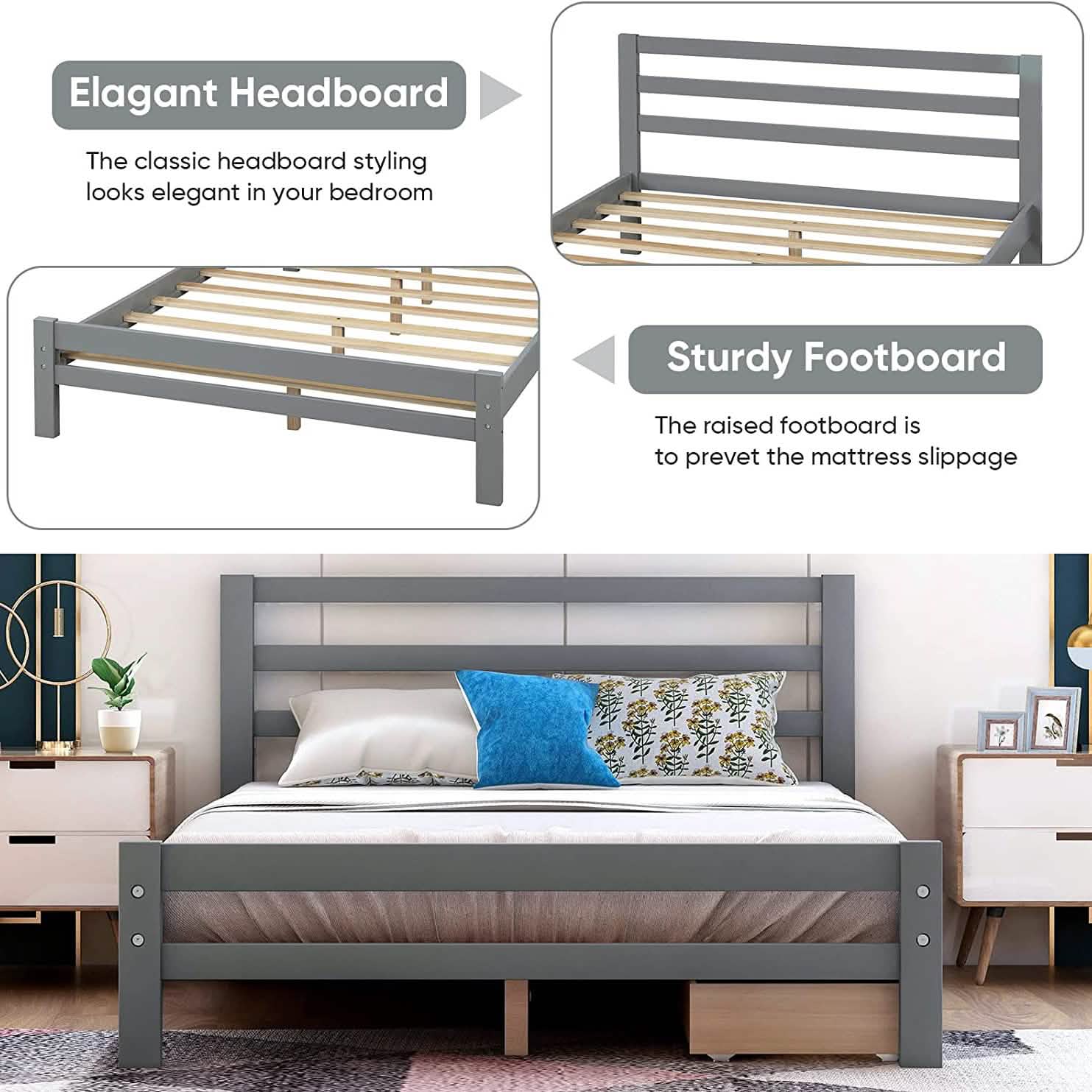 Full Platform Bed Frame with Two Storage Drawers