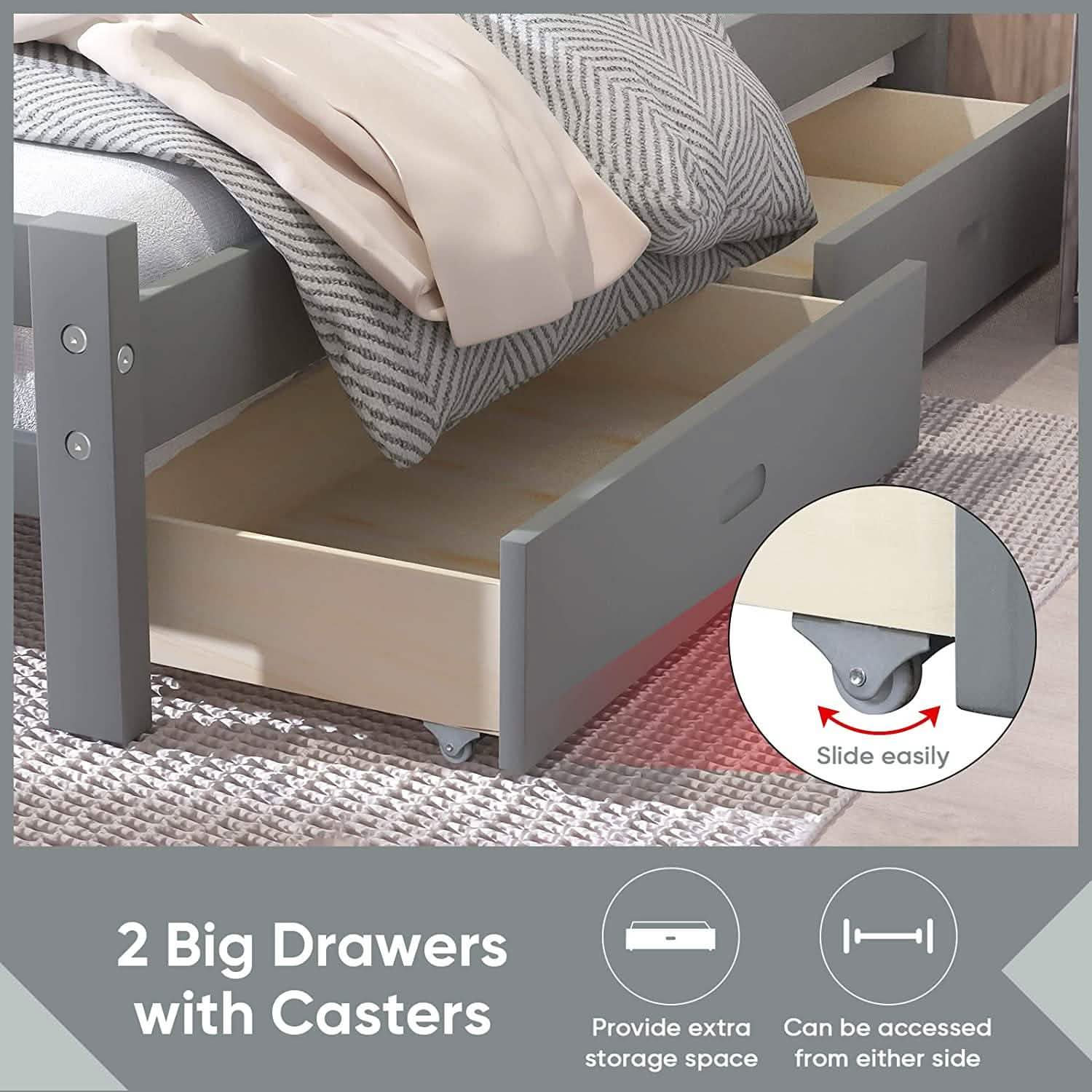 Full Platform Bed Frame with Two Storage Drawers