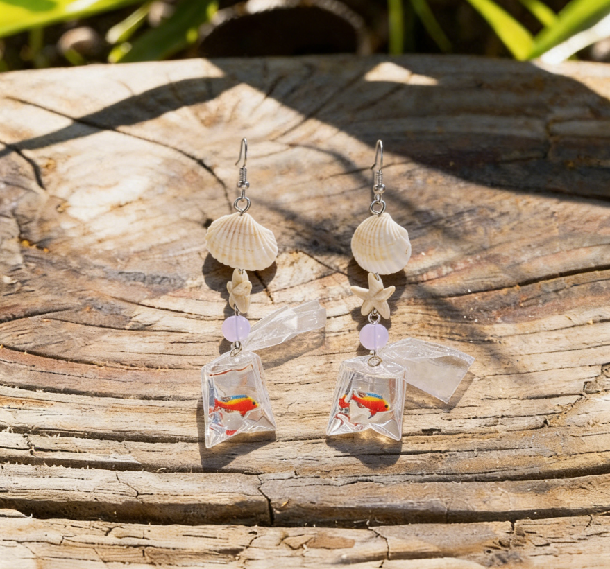 Cute Starfish & Fish Bag Earrings