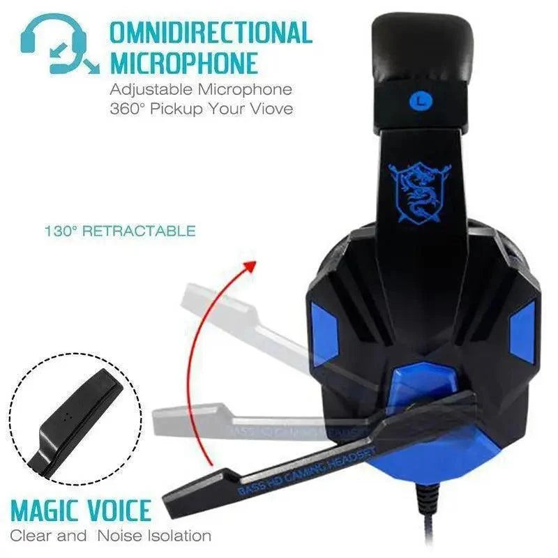 Gaming Red Black Wired Headset Stereo Gamer Headphone  Noise Cancelling Over Ear Headphones With Mic LED Light Bass Surround Soft Memory Earmuffs For Laptop