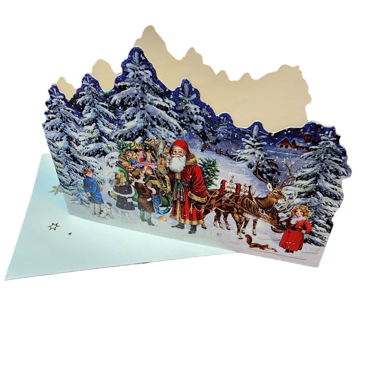 Diecut Santa And His Sleigh  Advent Card With Envelope