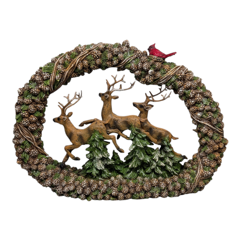 Leaping Deer in Wreath Figurine