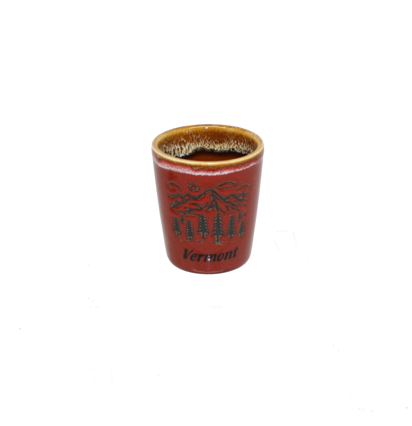Mountain Scene Oval Drip - Ceramic Shotglass - Red