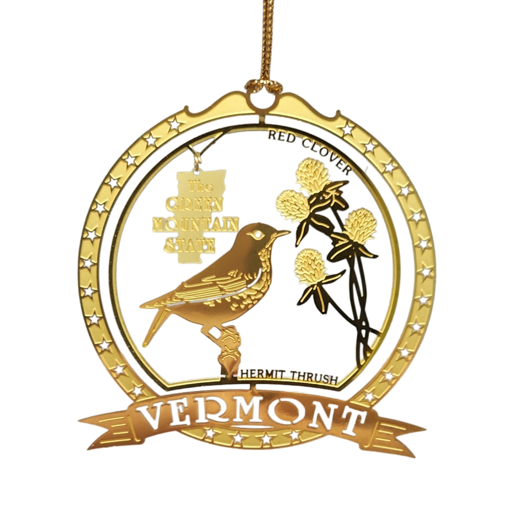 Solid Brass Ornament - Vermont State Bird / Flower