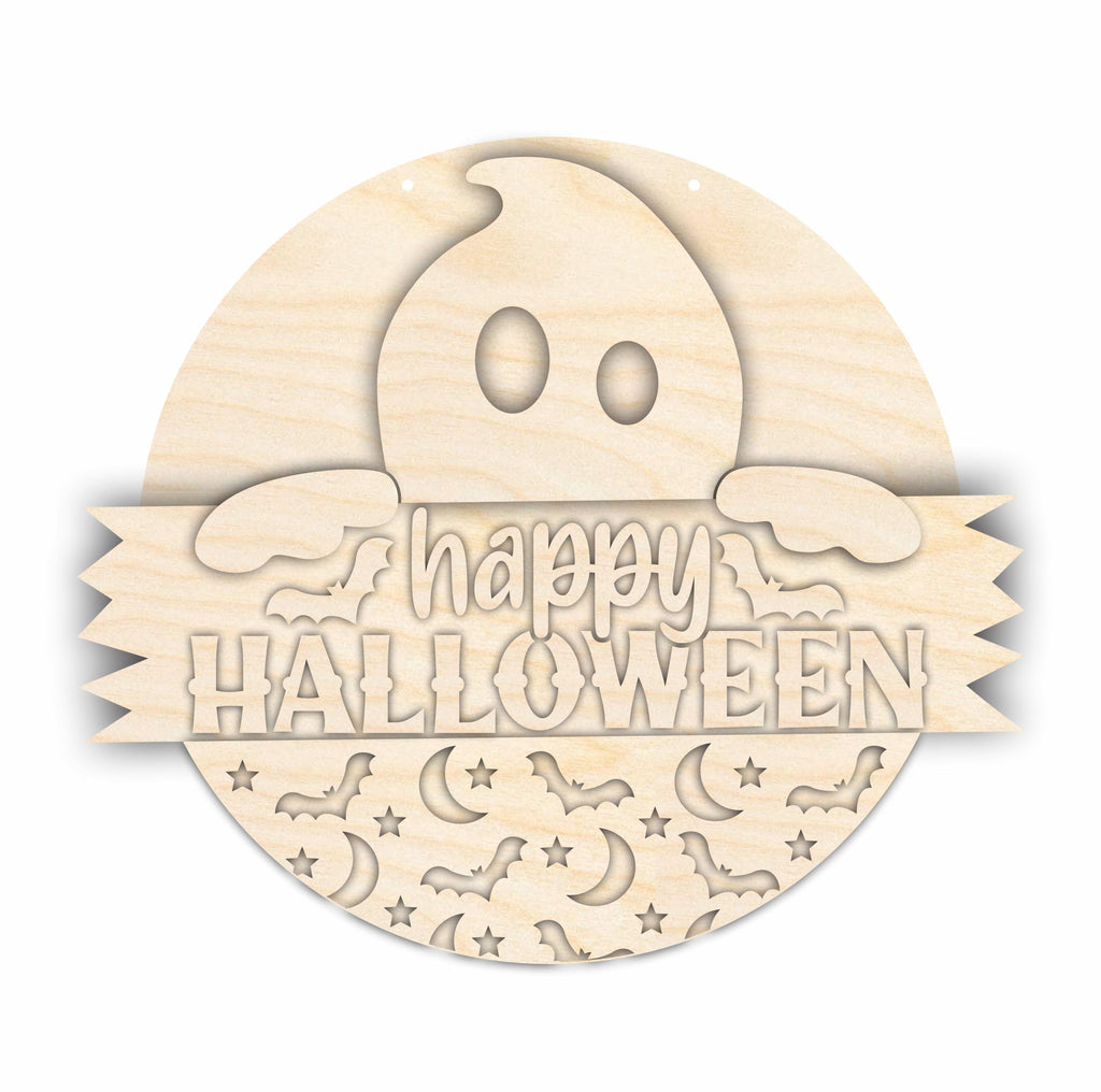 Unfinished Wood Ghost Halloween Door Sign Kit | Wood Craft Cutouts | 1/4" Thick |
