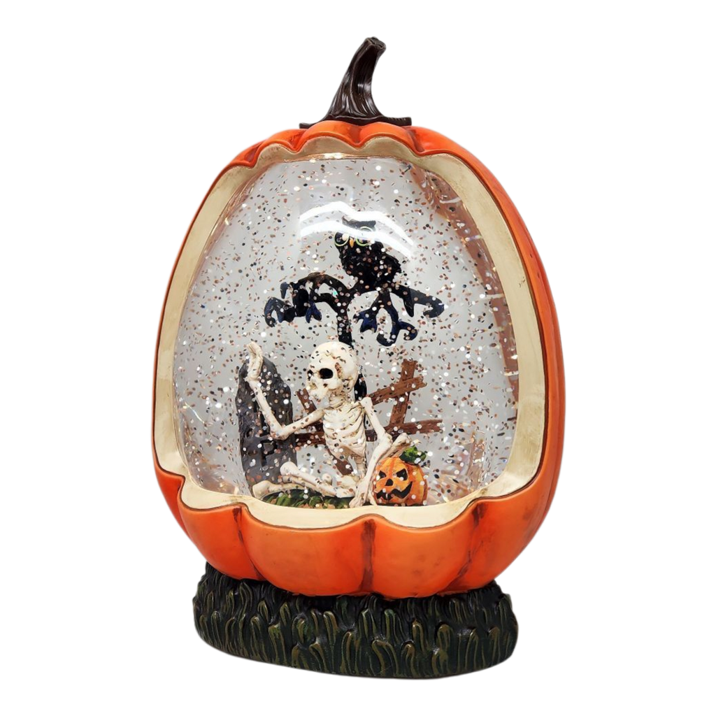 Graveyard Skeleton Lighted Waterglobe Pumpkin