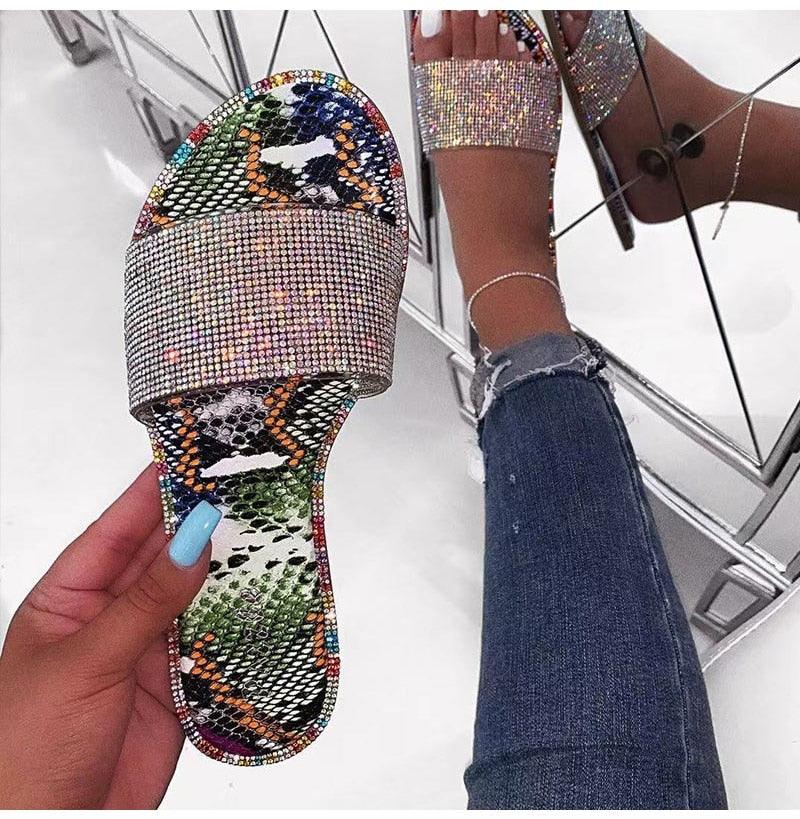 Glitter Slippers Women Summer Sandals Fashion Bling Candy Color Flip Flops Beach Diamond Flat Outdoor Sandals Slip On Sandals Slide Glitter Bling Casual Sandal Flat Open Toe Sparkle Slides