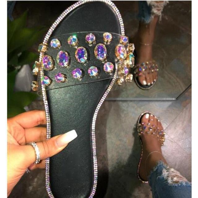 Glitter Slippers Women Summer Sandals Fashion Bling Candy Color Flip Flops Beach Diamond Flat Outdoor Sandals Slip On Sandals Slide Glitter Bling Casual Sandal Flat Open Toe Sparkle Slides