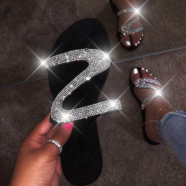 Glitter Slippers Women Summer Sandals Fashion Bling Candy Color Flip Flops Beach Diamond Flat Outdoor Sandals Slip On Sandals Slide Glitter Bling Casual Sandal Flat Open Toe Sparkle Slides