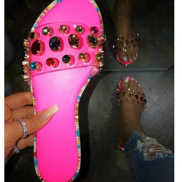 Glitter Slippers Women Summer Sandals Fashion Bling Candy Color Flip Flops Beach Diamond Flat Outdoor Sandals Slip On Sandals Slide Glitter Bling Casual Sandal Flat Open Toe Sparkle Slides