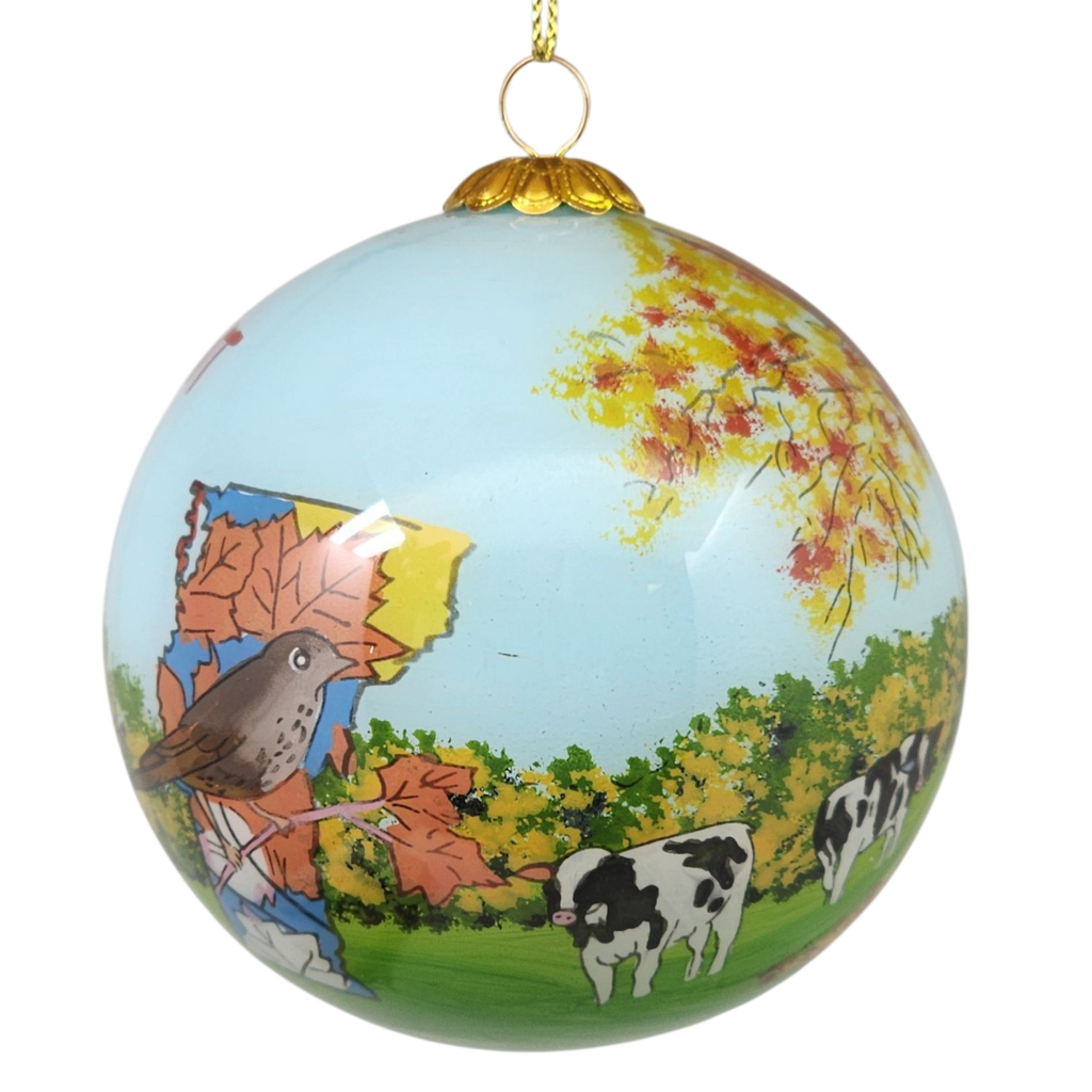 Hand Painted Glass Globe Ornament - Vermont Collage