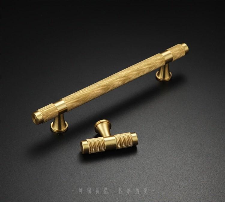 Golden Brass Knurled Textured Simple Kitchen Cabinet handle And Handles Drawer Pulls Bedroom Door Knobs  Cupboard Bathroom Door Handles Brushed Brass Pulls For Cabinets