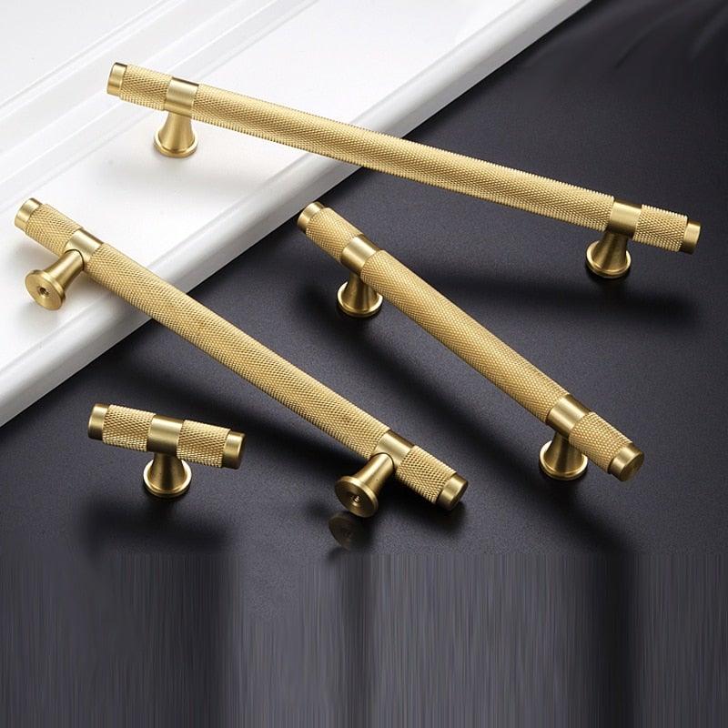Golden Brass Knurled Textured Simple Kitchen Cabinet handle And Handles Drawer Pulls Bedroom Door Knobs  Cupboard Bathroom Door Handles Brushed Brass Pulls For Cabinets