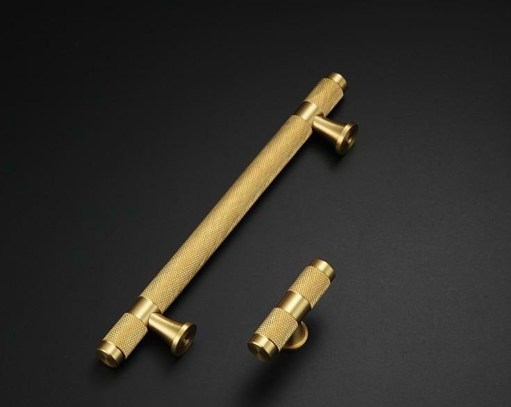 Golden Brass Knurled Textured Simple Kitchen Cabinet handle And Handles Drawer Pulls Bedroom Door Knobs  Cupboard Bathroom Door Handles Brushed Brass Pulls For Cabinets