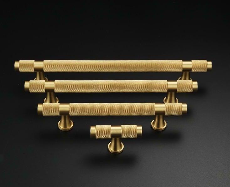 Golden Brass Knurled Textured Simple Kitchen Cabinet handle And Handles Drawer Pulls Bedroom Door Knobs  Cupboard Bathroom Door Handles Brushed Brass Pulls For Cabinets