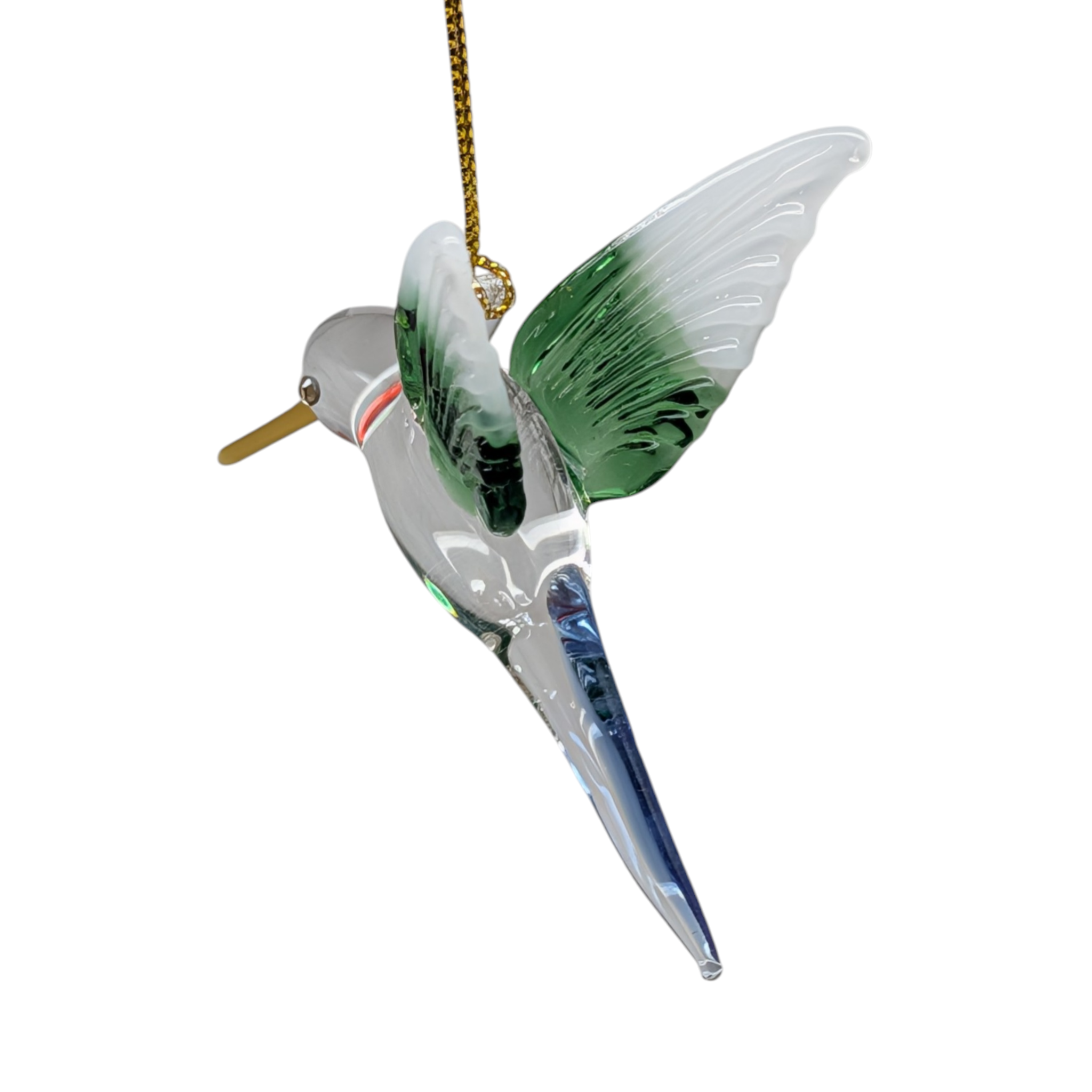 Feeding Hummingbird - Green Wing - Egyptian Glass Ornament