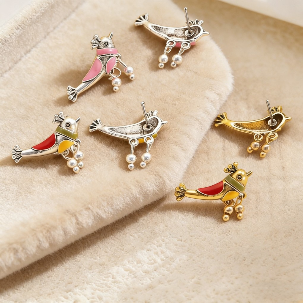 Vintage Palace Enamel Bird Earrings