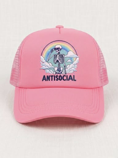 Women's Pink "Antisocial" Trucker Hat (Handmade)