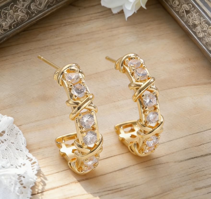 Light Luxury Zircon Color-Block Cross Hoop Earrings