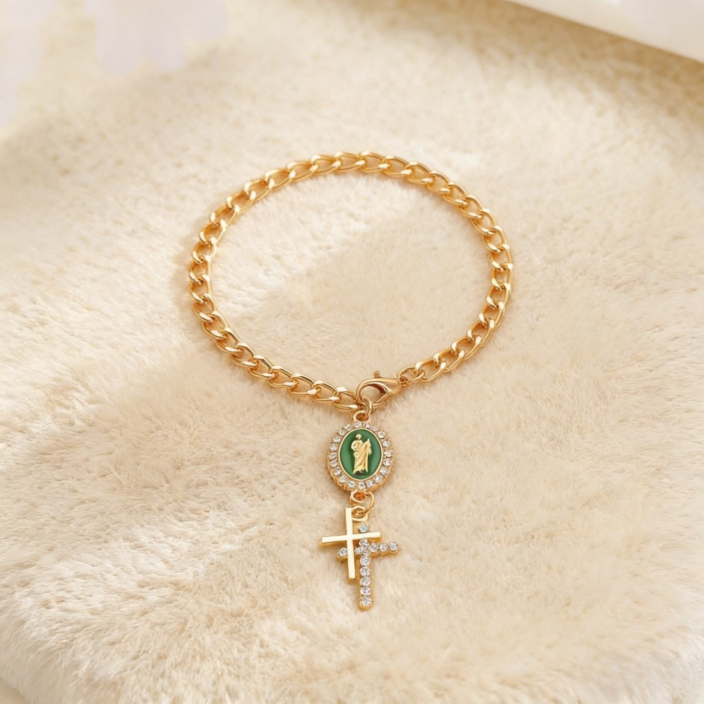Versatile Gold-Plated Virgin Mary & Cross Bracelet