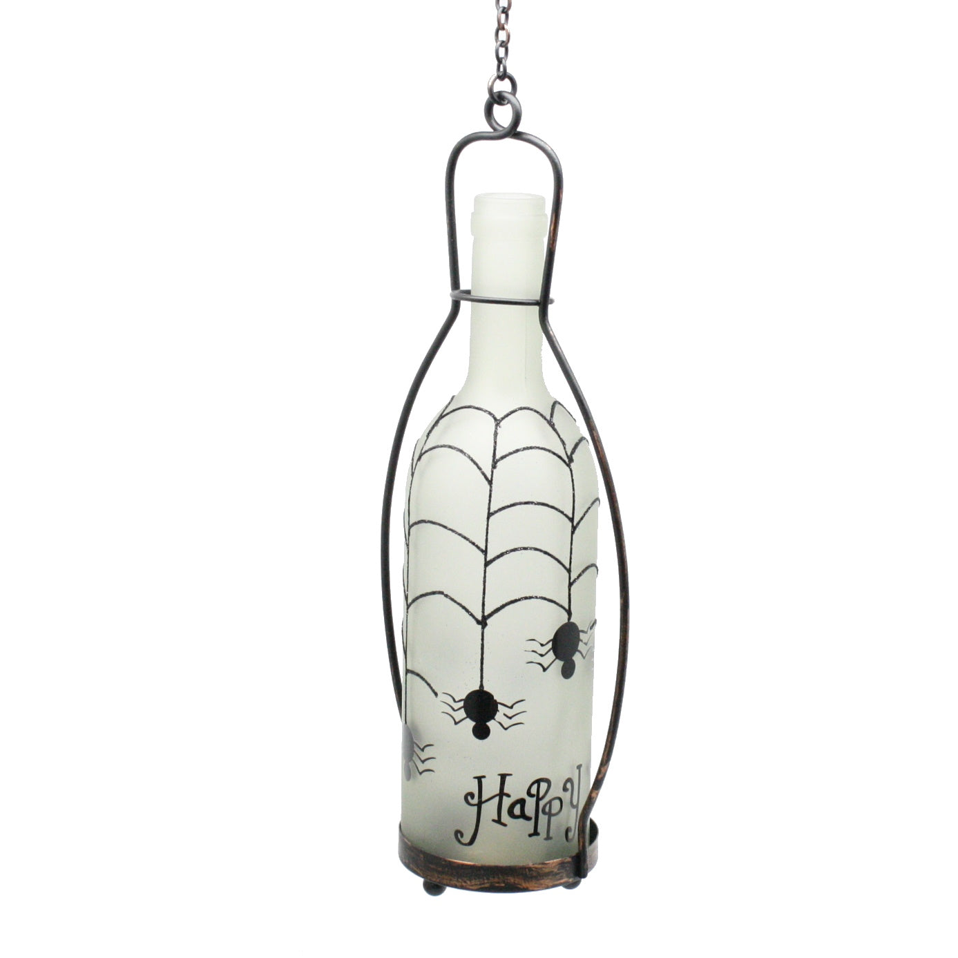 Color Changing Lighted Frosted Glass Halloween Bottle -  Spiders