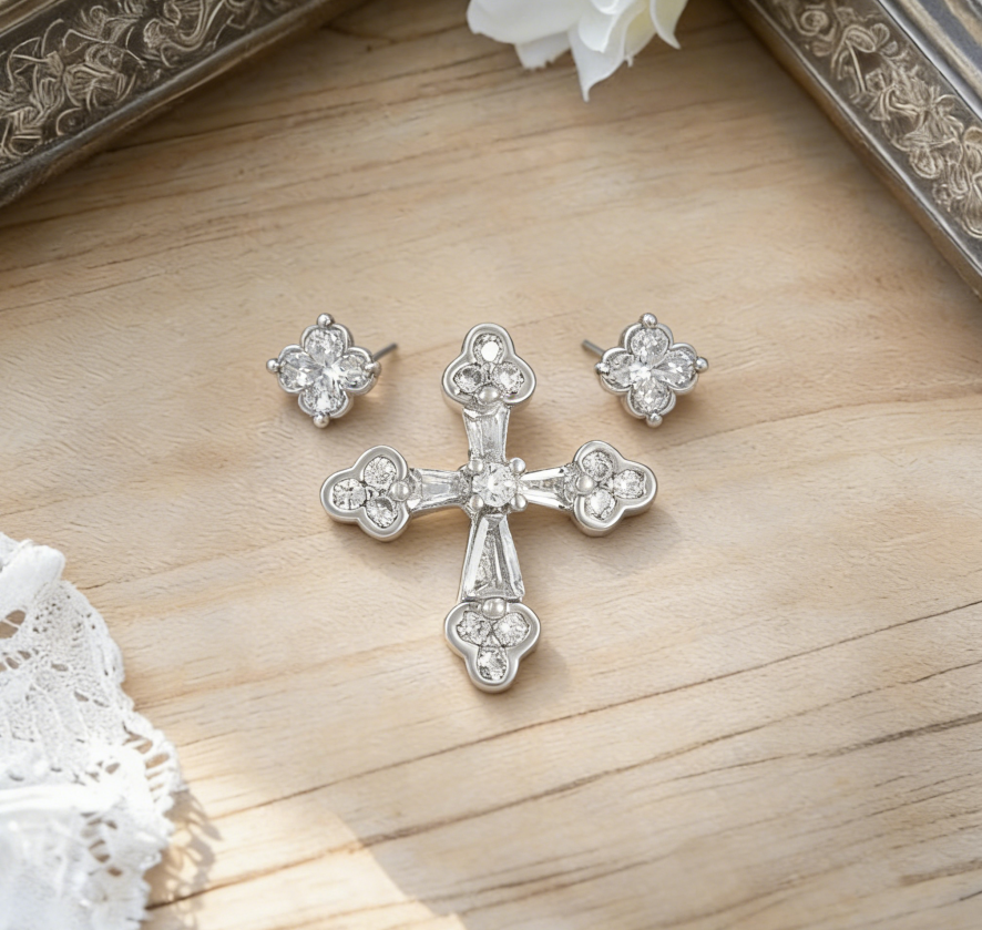 Light Luxury Copper Zircon Cross Earrings