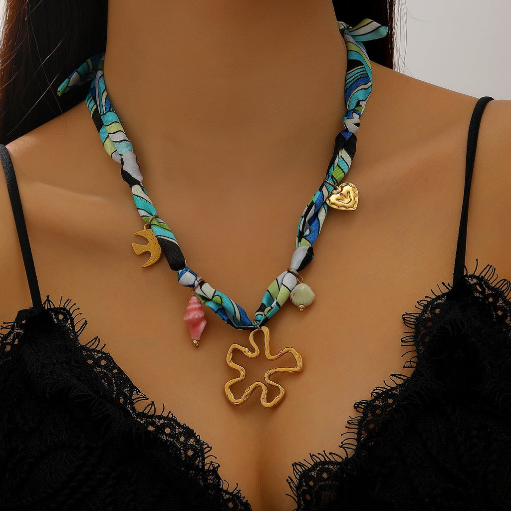 Ocean Life Ribbon Necklace with Flower Charm