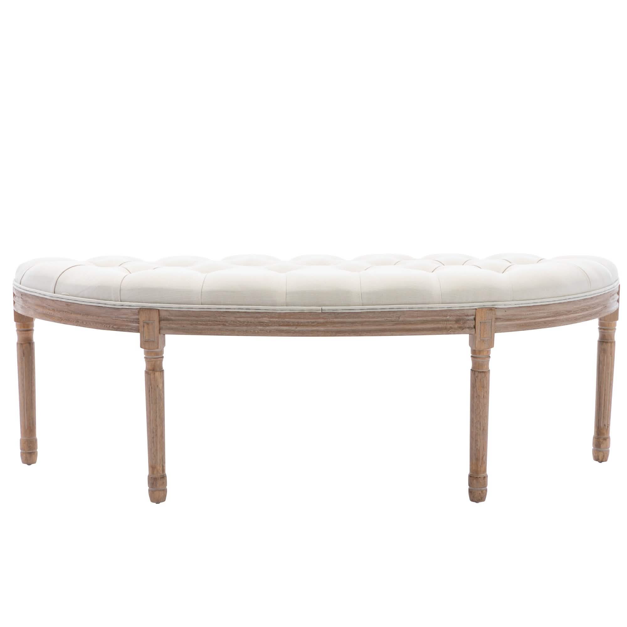 Half Moon French Vintage Bench with Padded Seat & Rubberwood Legs