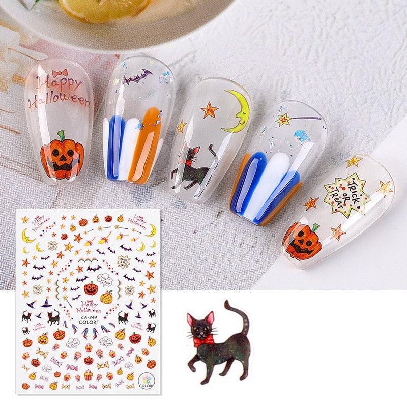 Halloween Series Nail Sticker Pumpkin Lantern Skeleton Spider Vampire Decals For Nail Art DIY Decoration Tools 3D Wave Design Decoration for Women Girls Art Stickers Decal Decoration Metallic Curve Strip Line Nail