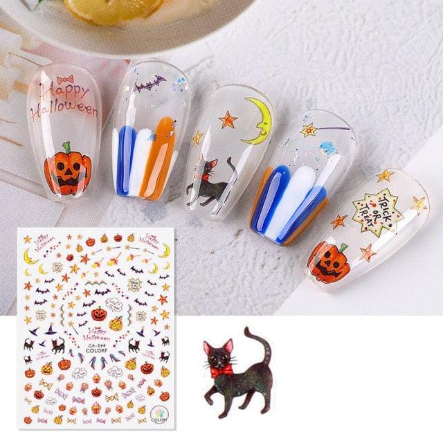 Halloween Series Nail Sticker Pumpkin Lantern Skeleton Spider Vampire Decals For Nail Art DIY Decoration Tools 3D Wave Design Decoration for Women Girls Art Stickers Decal Decoration Metallic Curve Strip Line Nail