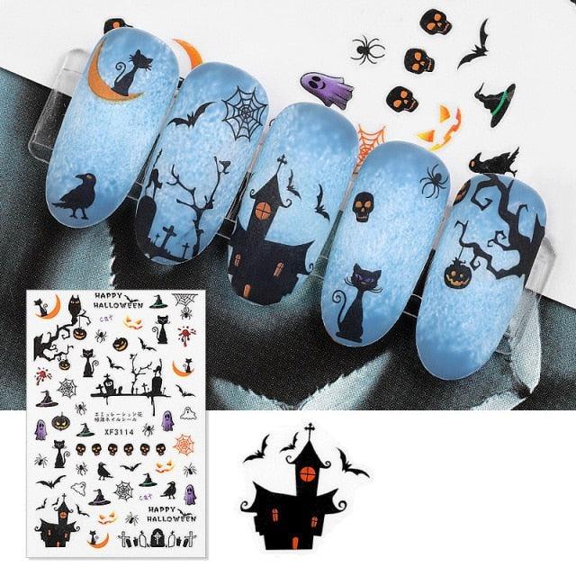 Halloween Series Nail Sticker Pumpkin Lantern Skeleton Spider Vampire Decals For Nail Art DIY Decoration Tools 3D Wave Design Decoration for Women Girls Art Stickers Decal Decoration Metallic Curve Strip Line Nail