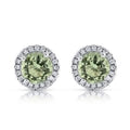 Halo Cz Green Earrings White Sterling Silver