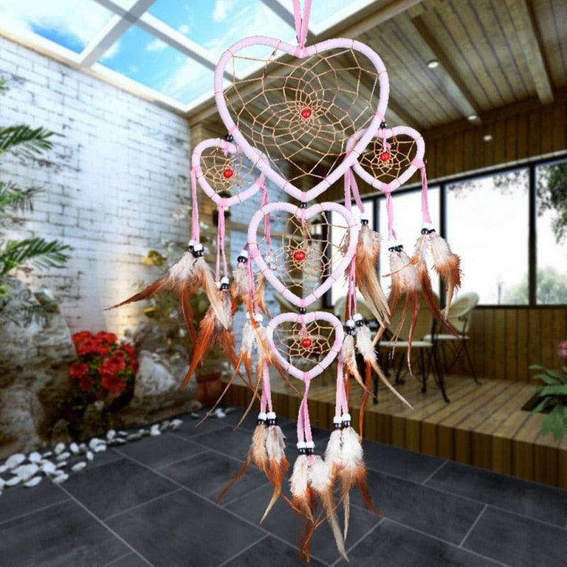 Handmade Dream-catcher Traditional Heart Dream Catching Ornaments Feather Ornaments Wall Car Hanging Wind Chimes Ornaments Home Hanging Room Birthday Decoration For Mom Pendants Ornaments